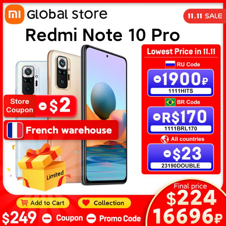 all in one place טלפונים סלולרים Global Version Xiaomi Redmi Note 10 Pro  64GB/ 128GB Smartphone 108MP Camera Snapdragon 732G 120Hz AMOLED Display