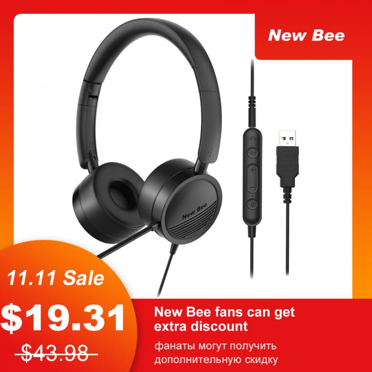 all in one place אביזרים New Bee USB Headset with Microphone for PC 3.5mm Business Headsets with Mic Mute Noise Cancelling for Call Center Headphones