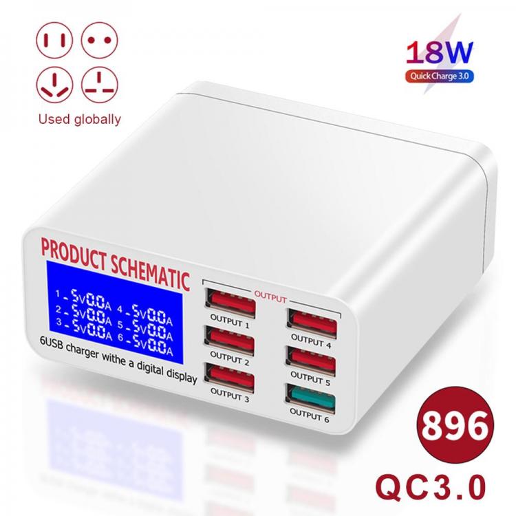 all in one place אביזרים 8A QC3.0 USB Charger with LCD Display 6 Ports Desktop Mobile Phone Charger Smart Fast Charging for Smart Phones Tablet PC