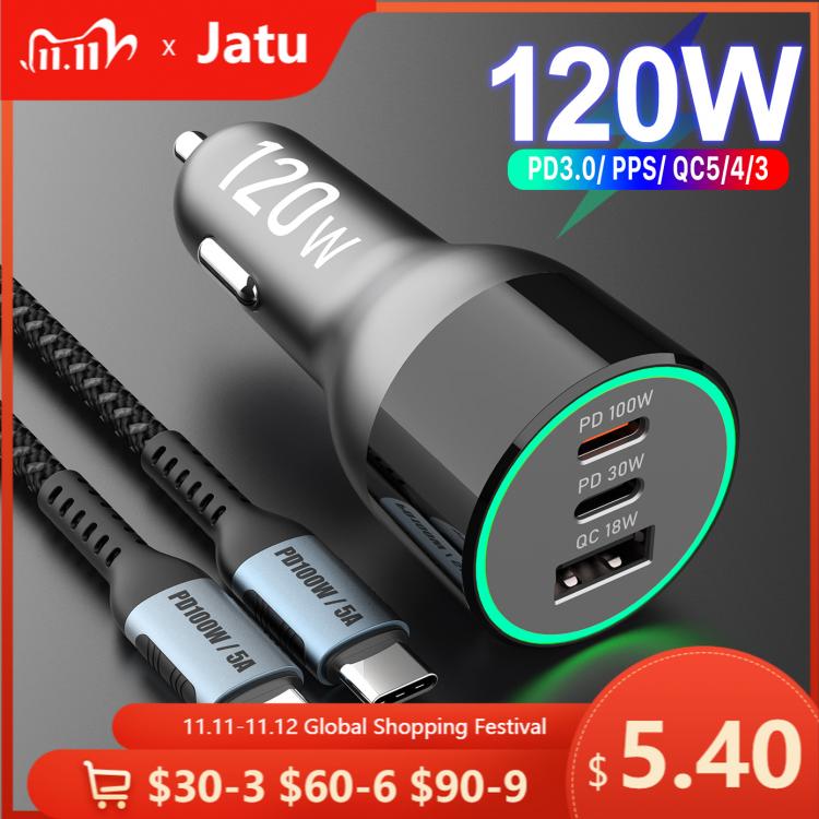 all in one place אביזרים 3-Port USB C Car Charger 120W, QC5 PD 100W PPS 45W 30W QC3.0 18W for xiaomi Lenovo Type-C laptop MacBook iphone 13 Samsung S20