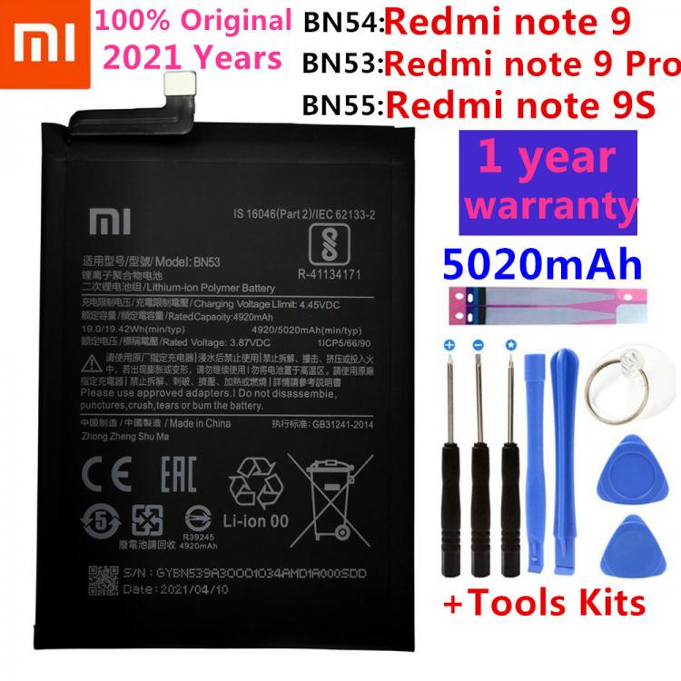 all in one place אביזרים 100% Original 5020mAh BN53 BN54 BN55 Replacement Battery For Xiaomi Redmi note 9 Pro 9S Bateria Mobile Phone Batteries Tools