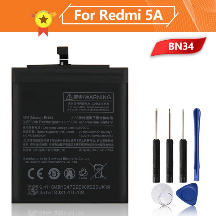 all in one place אביזרים BN34 Phone Battery For Xiao mi Redmi 5A Redrice 5A 3000mAh BN34 Replacement Battery + Tool