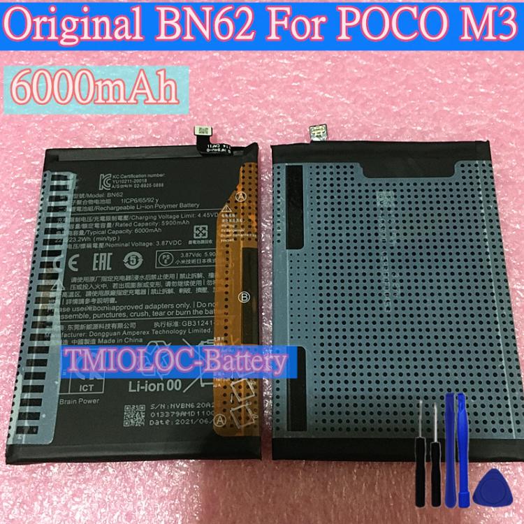 all in one place אביזרים New High Qulity 6000mAh BN62 Battery For Xiaomi Pocophone Poco M3 For Redmi 9T Battery + Tools