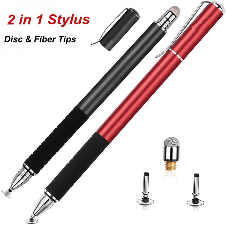 all in one place טאבלטים 2 in 1 Precision Series Disc Stylus Drawing Touch Pen with 2 Replaceable Disc Tips and 1 Fiber Tip for All Touch Screen Devices