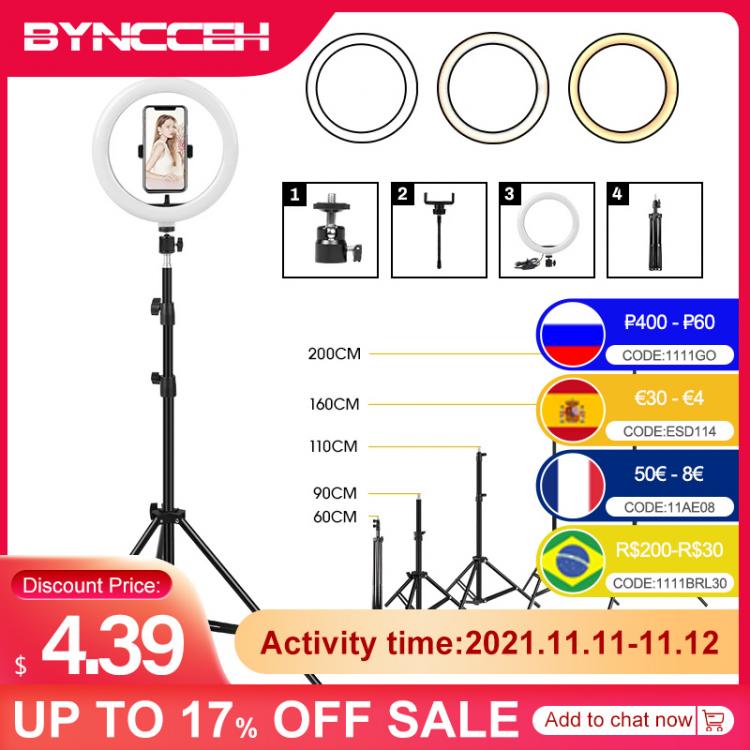 all in one place מצלמות ונלווים Dimmable Ring Light Selfie LED Round Lamps USB With Phone Holder 1.6M Tripod Stand For Tiktok Video Light Makeup Photography Set