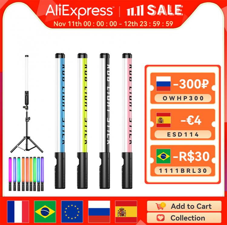 all in one place מצלמות ונלווים RGB Photographic Lighting Stick USB Rechargeable Handheld Light Wand With 2m Tripod Holder Stand RGB Fill Lamp For Party Wedding