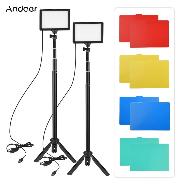 all in one place מצלמות ונלווים Andoer 2pcs USB LED Video Light Kit Photography Lighting 3200K-5600K 120pcs Beads 14-level Dimmable with 148cm/58in Tripod Stand