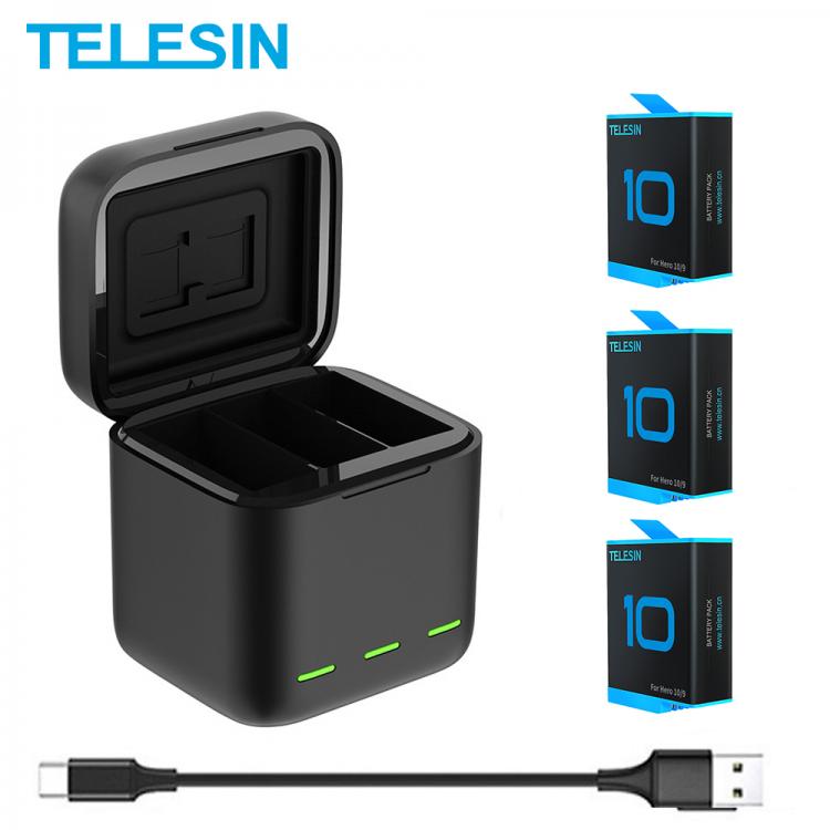 all in one place מצלמות ונלווים TELESIN Battery 1750 mAh for GoPro Hero 10 3 Ways LED Light Battery Charger TF Card Battery Storage For GoPro Hero 9 Accessories
