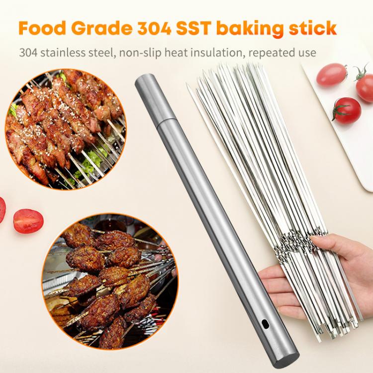 all in one place חצר וגינה Stainless Steel Barbecue Skewer Storage Tube Reusable BBQ Skewer Flat Barbecue Fork Gadgets BBQ Utensils Camping Kitchen Tools