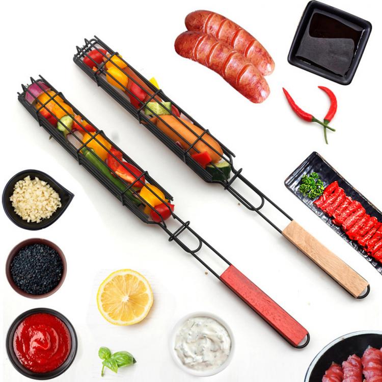 all in one place חצר וגינה BBQ Grilling Basket Stainless Steel Nonstick Barbecue Grill Basket Tools Grill Mesh for Meat Hamburger BBQ Tools Barbecue Net