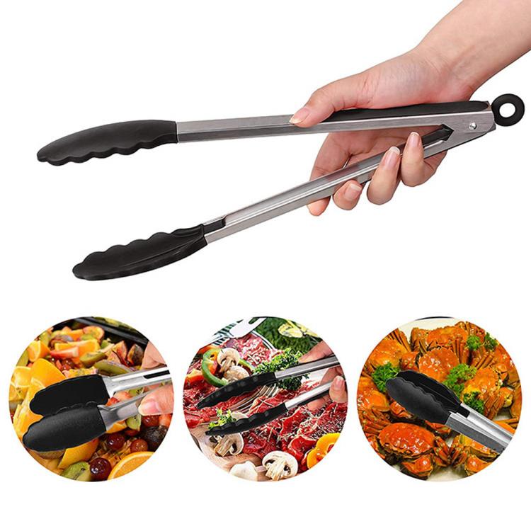 all in one place חצר וגינה 9/12-Inch Long BBQ Grilling Tong Stainless Steel Silicone Grilling Barbecue Clip Non-Stick Salad Cake Clip Kitchen Cooking Tongs