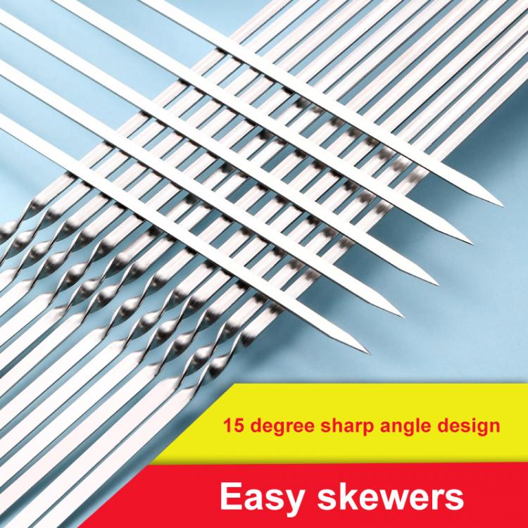 all in one place חצר וגינה 50pcs Barbecue Skewers Reusable Flat Stainless Steel Barbecue Skewers BBQ Needle Stick For Outdoor Camping Picnic Tools Kitchen