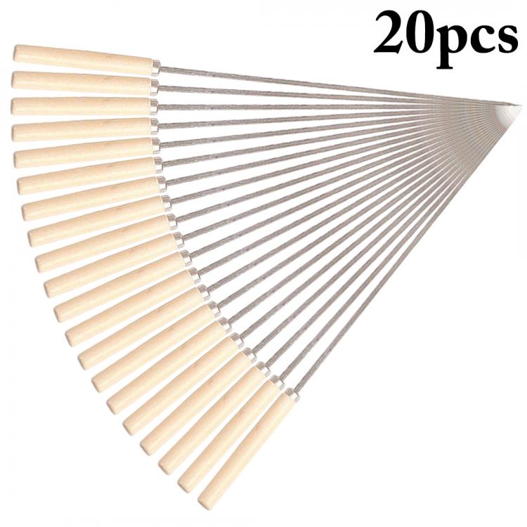 all in one place חצר וגינה 20pcs Stainless Steel BBQ Tools Flat Barbecue Stick BBQ Roasting Needle with Wooden Handle Skewers Outdoor Camping BBQ Forks