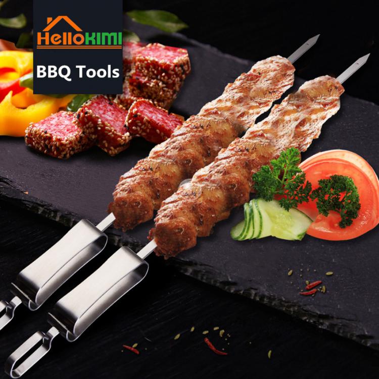 all in one place חצר וגינה 10PCS Big Size Stainless Steel Barbeque Skewers 35cm 45cm Flat BBQ Needle Stick Outdoor Camping Picnic Tools Kitchen Utensils