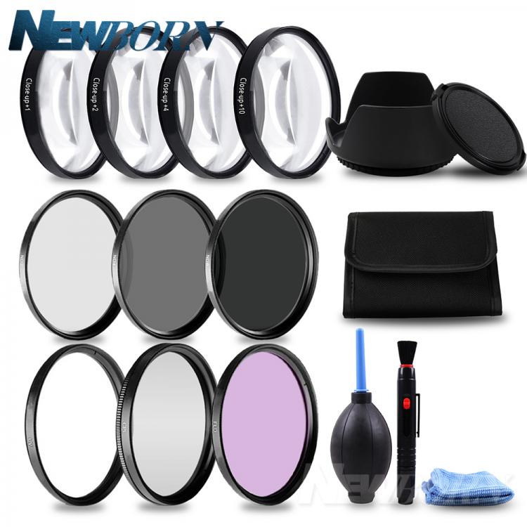 all in one place מצלמות ונלווים 49 52 55 58 62 67 72 77 MM Macro Close-up Filter +1+2+4+10 Set+ UV CPL FLD +ND2 4 8 Camera Lens Filter+Hood for Canon Nikon Sony