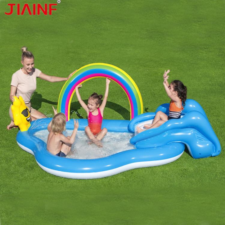 all in one place חצר וגינה Inflatable Swimming Pool With Slide Rainbow Water Park For Children Summer Play Water Mat Lawn Games Removable Paddling Pools