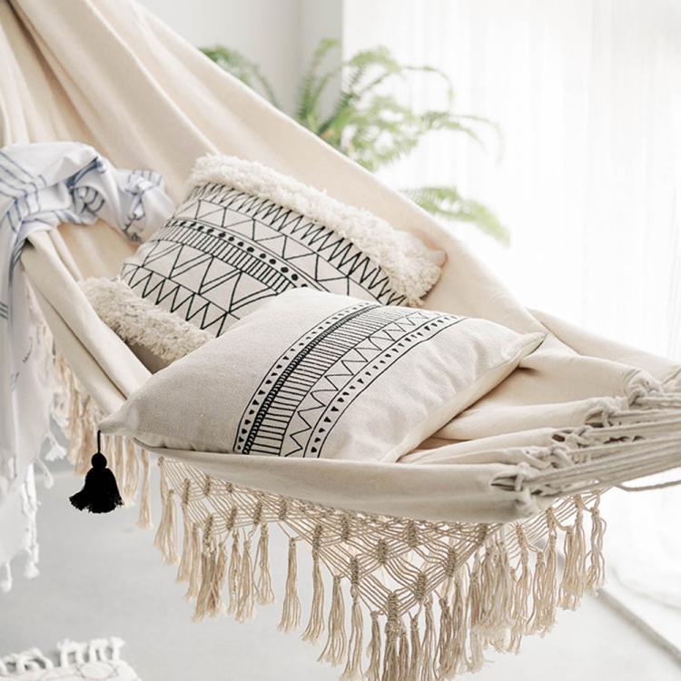 all in one place חצר וגינה White Hanging Chair Large Brazilian Macrame Fringe Hammock Wings 2 Person Hammock Canvas Swing Net Chair Indoor Double Hammock