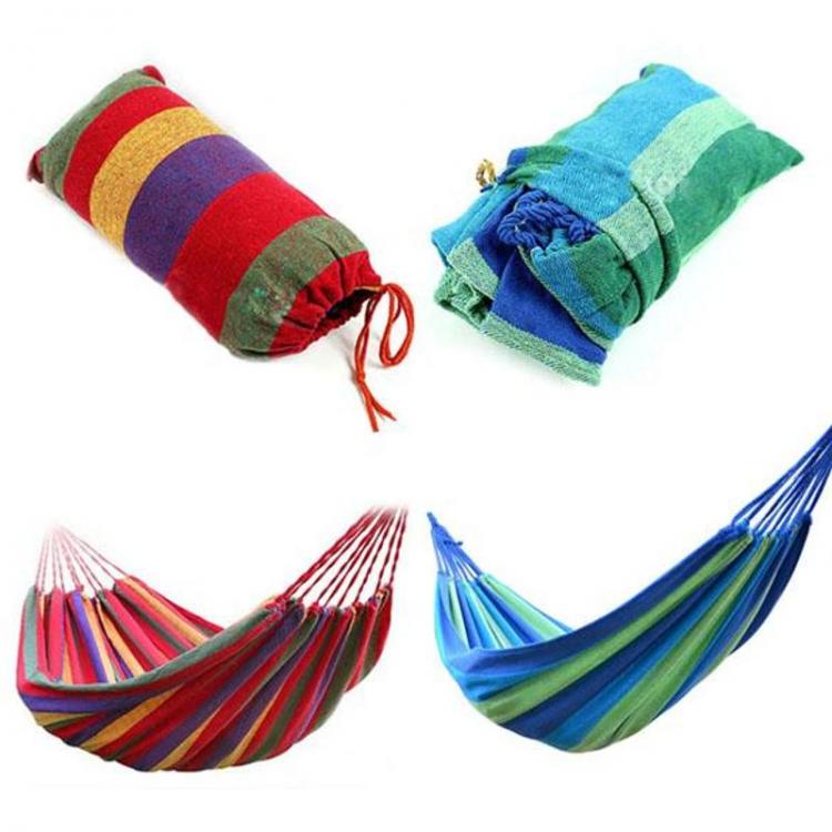 all in one place חצר וגינה Portable Outdoor Hammock Garden Sports Home Travel Camping Swing hangmat Canvas Stripe Hang Bed Hammock Red Blue 280 x 80cm