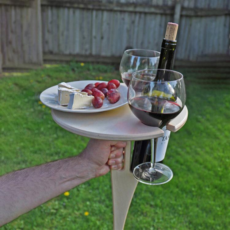 all in one place חצר וגינה 2021 New Portable Outdoor Wine Table Folding Outdoor Picnic Wine Table Wood Round Desktop Travel Beach Garden Furniture Sets
