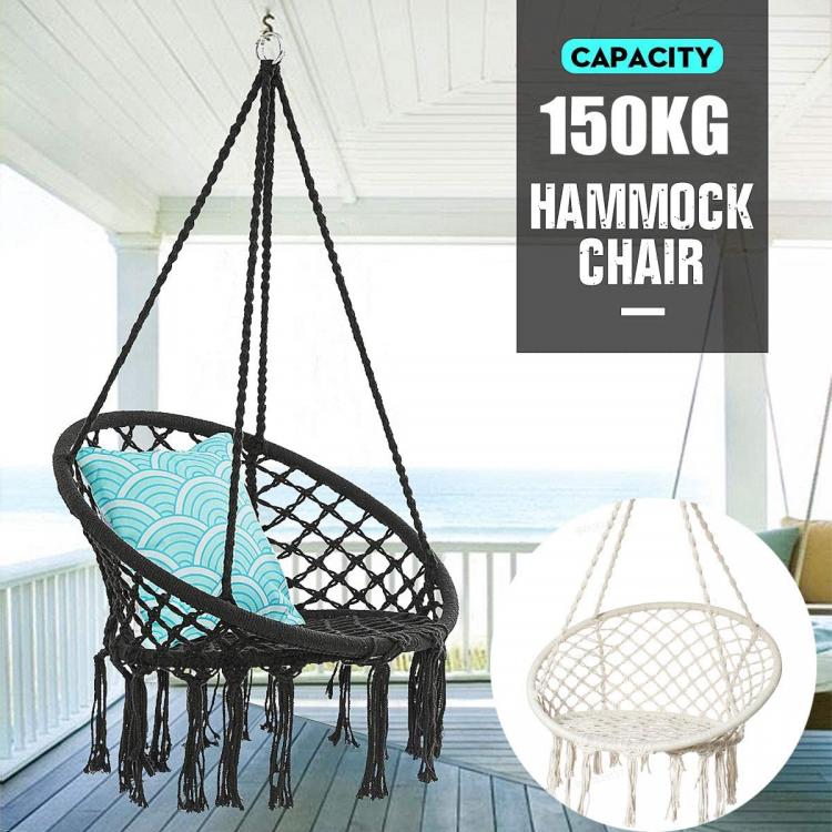 all in one place חצר וגינה Round Hammock Portable Beach Chair Hanging Rope Chair Swing Chair Seat for Adults Kids Garden Hammock with Indoor Outdoor