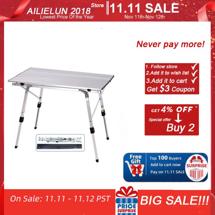 all in one place חצר וגינה Folding Camping Table Outdoor BBQ  Backpacking Aluminum Alloy Portable Durable Barbecue Desk Furniture Computer Bed  Lightweight