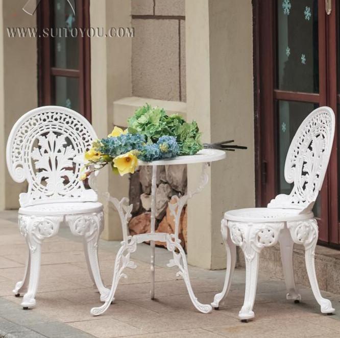all in one place חצר וגינה CAST ALUMINIUM GARDEN FURNITURE SET ~~ TABLE AND 2 CHAIRS ~~ VICTORIAN STYLE