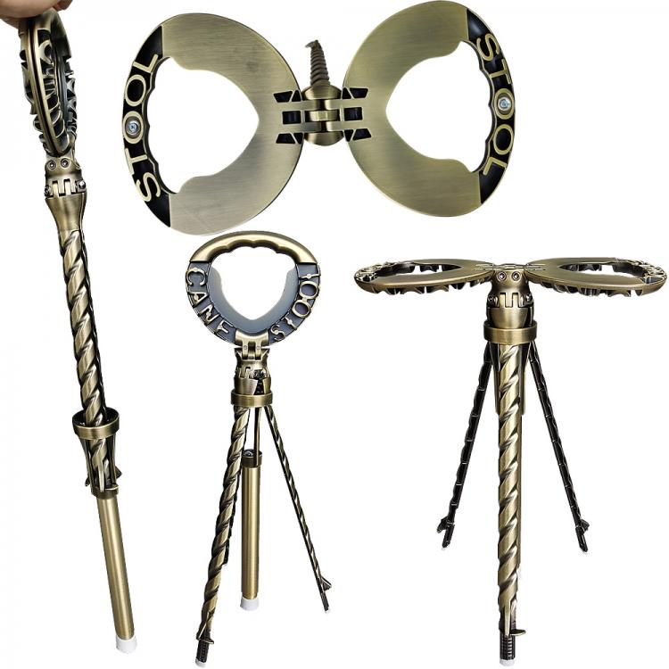 all in one place חצר וגינה Cane Stool Foldable Trekking Pole Triangle Bracket Mountaineering Stool Multifunctional Metal Stick