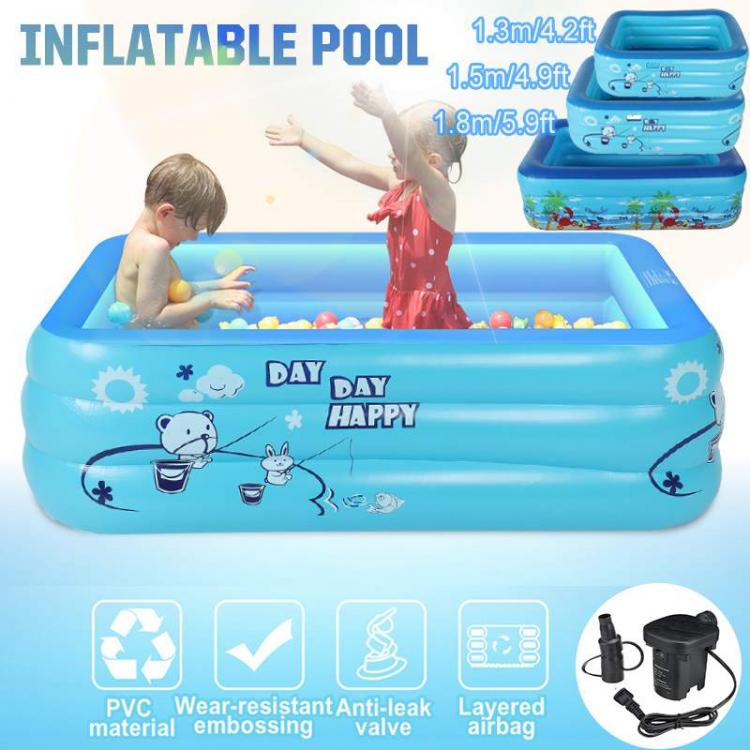 all in one place חצר וגינה 1.3/1.5/1.8m 3Layers Children Inflatable Pool Bathing Tub Baby Kid Home Outdoor Swimming Pool Inflatable Square Swimming Pool