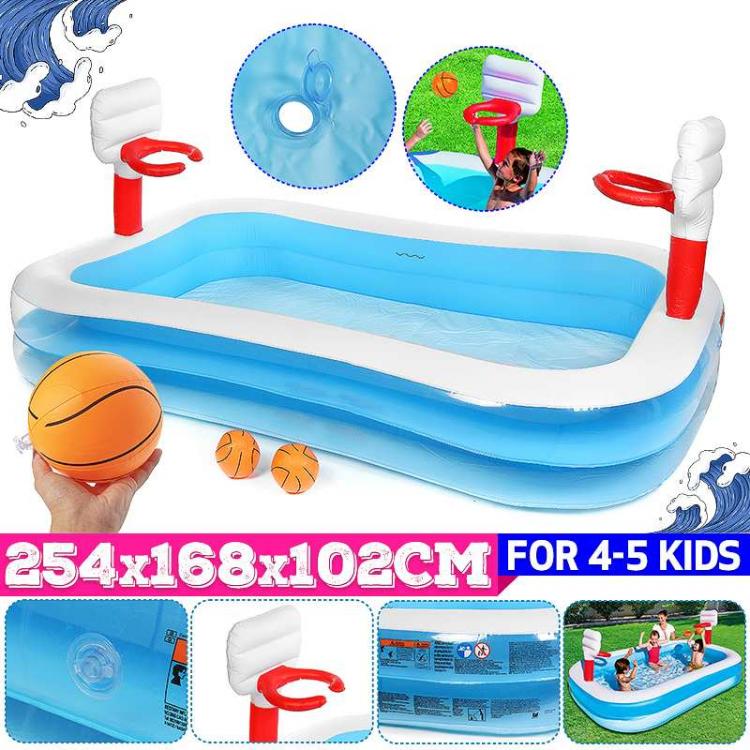 all in one place חצר וגינה 254x168x102cm Home Outdoor Swimming Pool Children's Inflatable Pool Water Basketball Home Paddling Pool with 2 Inflatable Bal