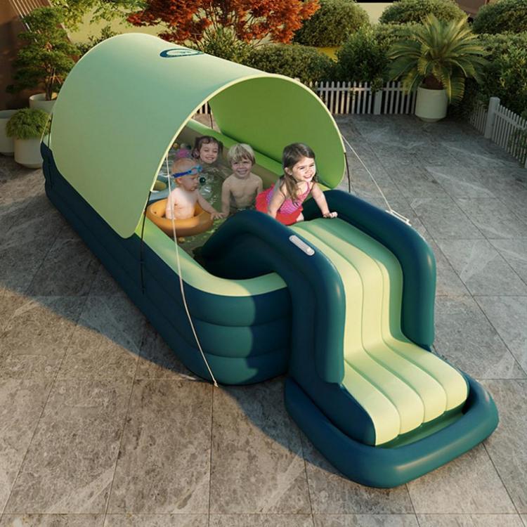 all in one place חצר וגינה 2.1/2.6/3M Automatic Inflatable Swimming Pool With Awning Thickened Shade Inflation Pool Water Slides Summer Water Game Toy