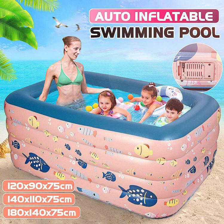 all in one place חצר וגינה 120cm/140cm/180cm Rectangular Inflatable Swimming Pool Kids Paddling Pool 4 Layers PVC Pink Bathing Tub Outdoor Summer