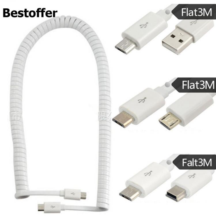 all in one place אביזרים 3 Meter USB 2.0 Spring Coiled Cable Micro 5pin Male to Micro 5pin / Mini USB / USB A Male Charging Data Cable