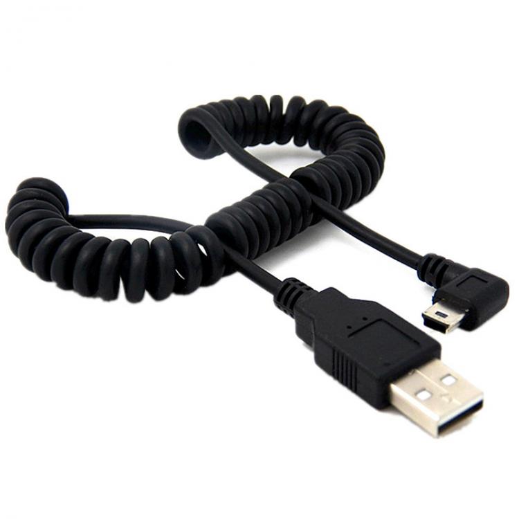 all in one place אביזרים USB 2.0 male to Mini USB Right angled 90 degree Flexible Spring Retractable Charging data Cable for Car navigation GPS MP3/MP4