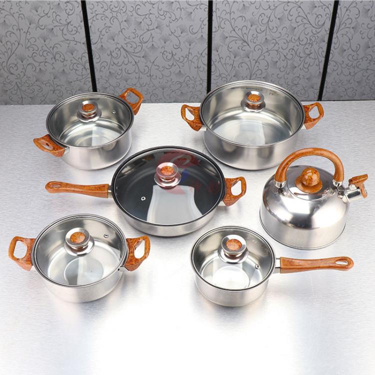 all in one place כלי מטבח ובישול 6pcs/set Kitchen Utensils Cooking Pots Pans Food Dishes Casseroles Frypan Saucepan With Glass Lid Stainless Steel Cookware Set