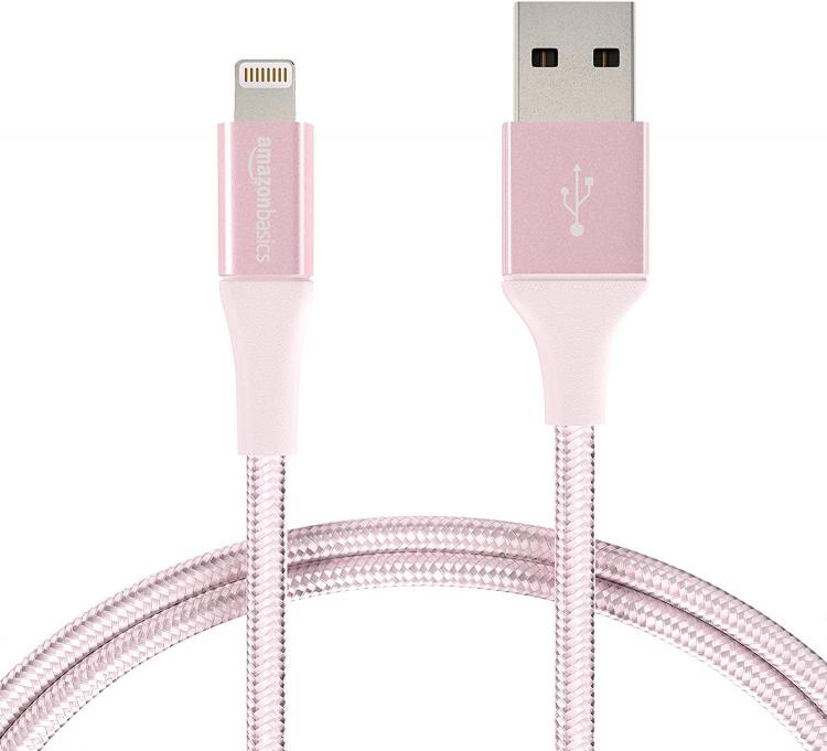 all in one place אביזרים AmazonBasics Double Braided Nylon Lightning to USB Cable, Advanced Collection, MFi Certified iPhone Charger, Rose Gold, 3 Foot