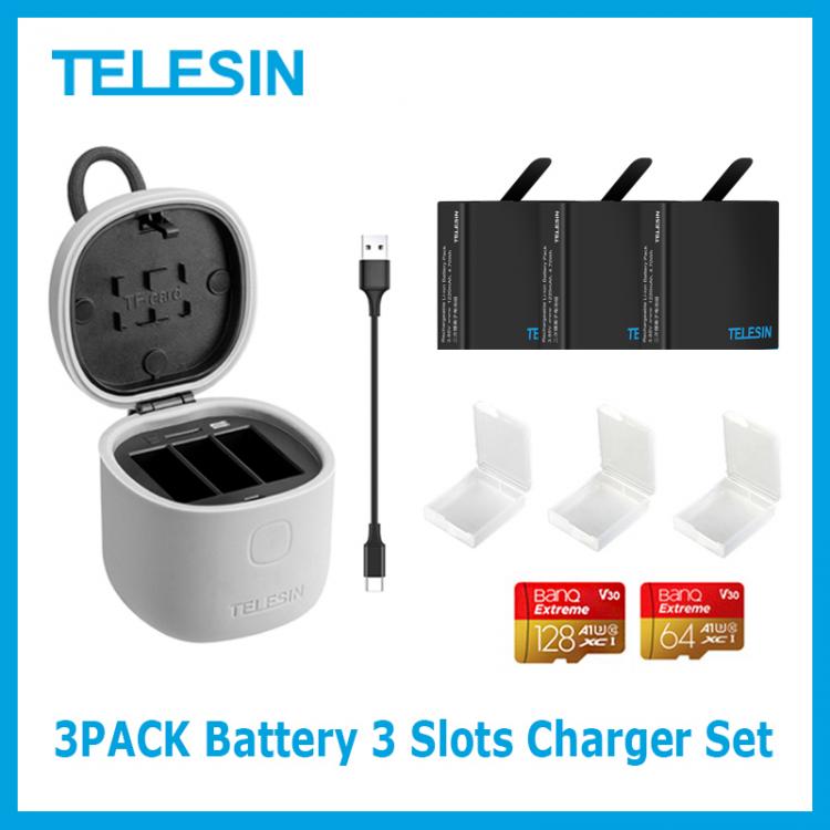 all in one place אביזרים TELESIN 3PACK Battery 3 Slots Charger Set TF Card Reader Storage Charging Box for Gopro 8 Hero 8 7 Black Hero 6 Hero 5