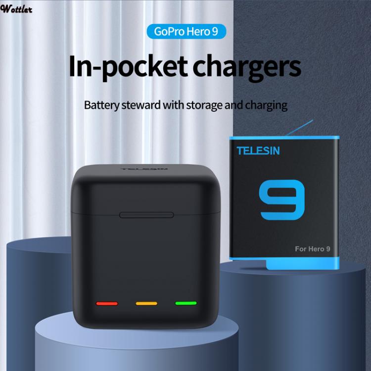 all in one place אביזרים TELESIN For GoPro 9 Bttery 1750 mAh 3 Ways LED Light Charger Box TF Card Battery Storage For GoPro Hero 9 Black Accessories