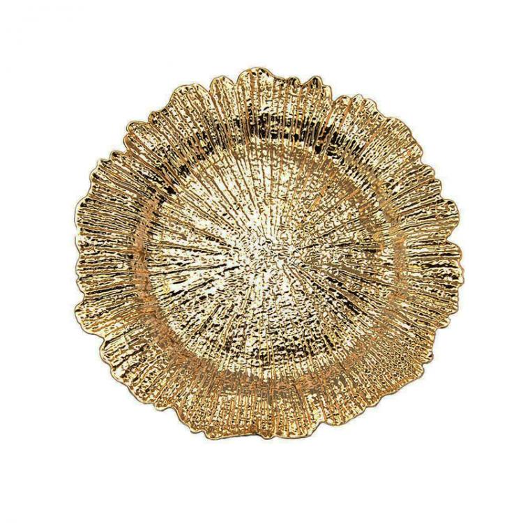 all in one place כלי מטבח ובישול 1PC Reef Charger Plate Plastic Decorative Service Plate Gold Silver Dinner Serving Wedding Christmas Decor Table Place Setting