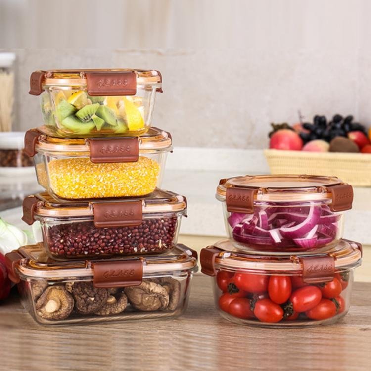 all in one place כלי מטבח ובישול Glass Lunch Box Microwave Bento Heating Refrigerated Sealed Leakproof Food Container Storage Transparent Lid Round Square Box
