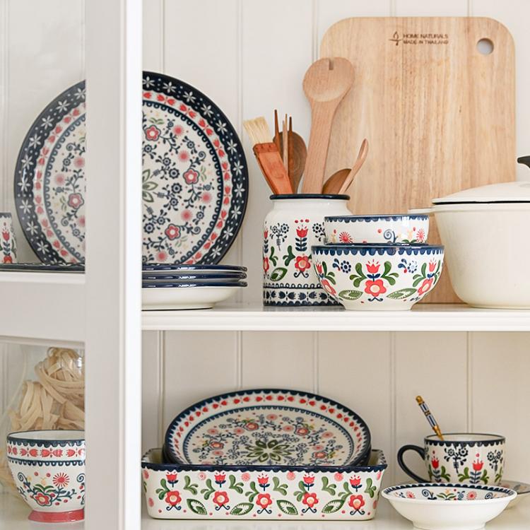 all in one place כלי מטבח ובישול Ethnic Style Hand-Painted Ceramic Tableware Small Bowl Rice Bowl Plate Household Dinner Plate Plate Baking Tray Breakfast