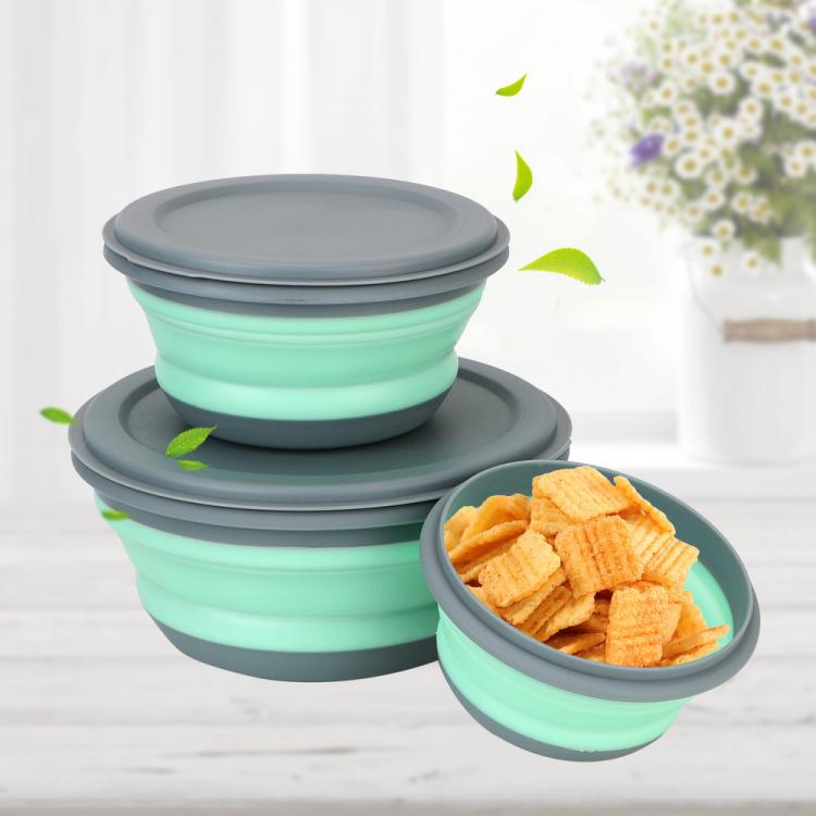 all in one place כלי מטבח ובישול Foldable Salad Bowl 3Pcs/Set Folding Lunch Box Tableware Set Portable Silicone Food Container with Lid