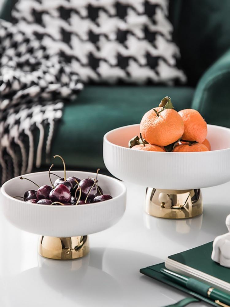 all in one place כלי מטבח ובישול Ceramic Tall Fruit Plate White Round Dessert Cake Plate Tray Table Food Platter Dried Fruit Plate Snack Serving Tray