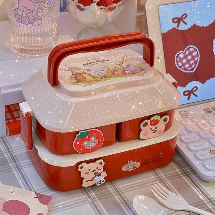 all in one place כלי מטבח ובישול W&G Kawaii Lunch Box Double Student Bento Box Microwave Boxes Food Storage With Independent Box Cutlery For Camping Storage Bo