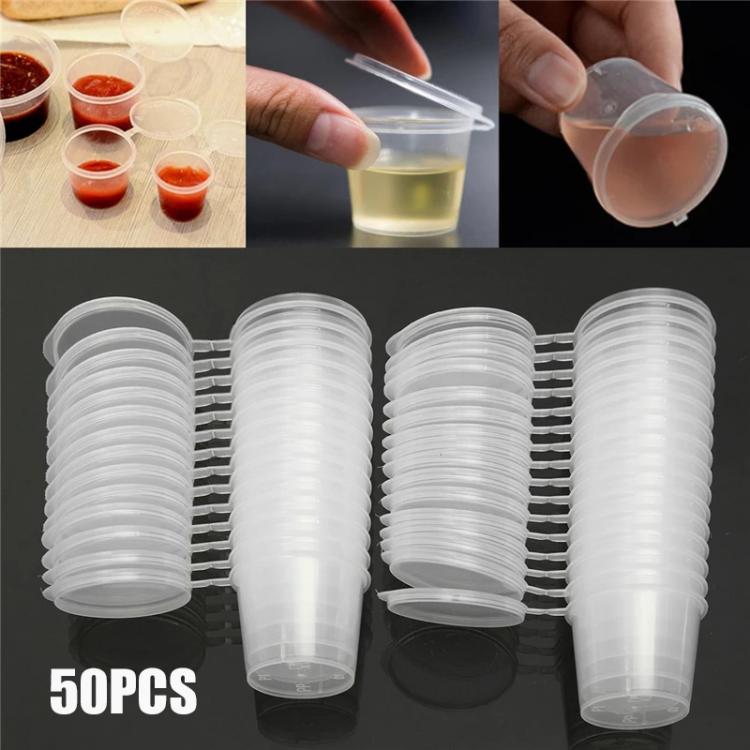 all in one place כלי מטבח ובישול 50pcs Disposable Sauce Containers Package Box&Lid Clear Portable Plastic Takeaway Sauce Cup Containers Food Box With Hinged Li