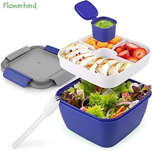 all in one place כלי מטבח ובישול 52oz Bento Lunch Box Salad Container for Lunch BPA Free Leak Proof Salad Dressing Container with Smart Lock Reusable Spork
