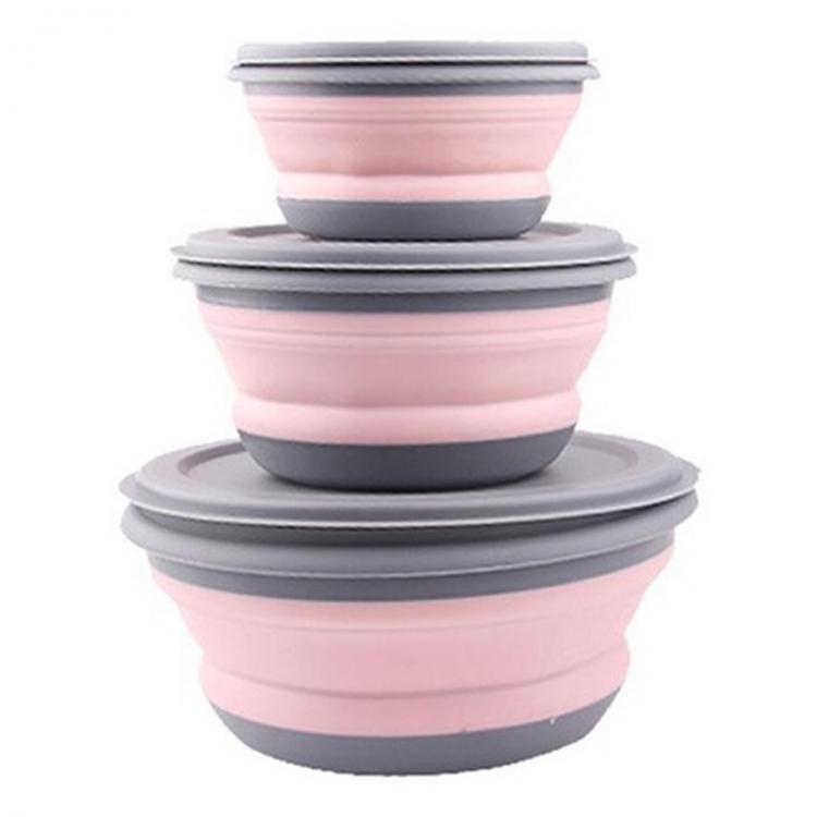 all in one place כלי מטבח ובישול 3Pcs/Set Bowl Sets Silicone Folding Lunch Box Folding Bowl Portable Silicone Folding Bowl Foldable Salad Bowl with Lid