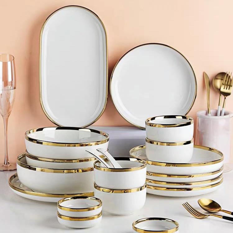 all in one place כלי מטבח ובישול White Porcelain Plates for Food Dinner Set Dishes Salad Soup Bowl Ceramic Plates and Bowls Set Tableware Set Service for 4/6/8
