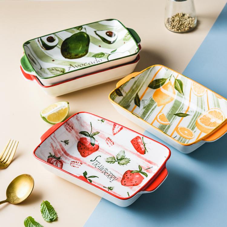 all in one place כלי מטבח ובישול 9inch Creative Household Ceramic Salad Plates Japanese Baking Tray Baking Pan Strawberry Binaural Rectangle Fruit Plate Dishware