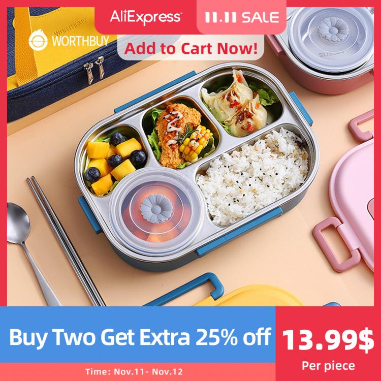 all in one place כלי מטבח ובישול WORTHBUY Japanese Portable Lunch Box 18/8 Stainless Steel Food Container For Kids School Picnic Bento Lunch Box Food Storage Box