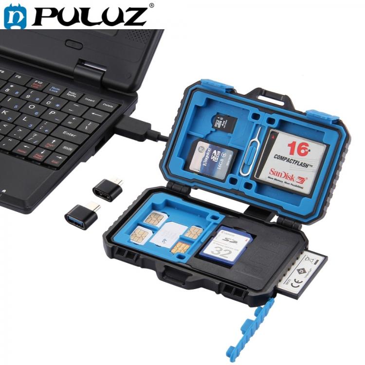 all in one place אביזרים PULUZ Card Reader+22 in 1 Waterproof Memory /SD Card Case Storage Box for 1Standard SIM+2Micro-SIM+2Nano-SIM+7SD+6TF+1CARD PIN